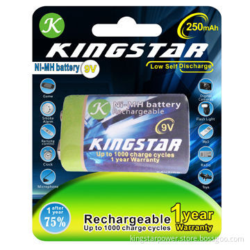250mAh Ni-MH 9V Rechargeable Battery